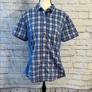 Kuhl Short Sleeve Top Button Down Pockets Size Large Blue